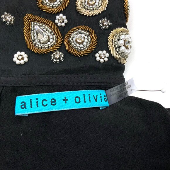 Alice + Olivia Mary Black Embellished Peter Pan Cup Sleeve Top Sz S - Picture 5 of 16